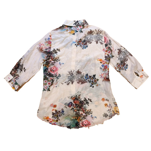 Johnny Was 3J Workshop Blouse Silk Blend Button Up Raw Hem Womens S - Picture 2 of 6